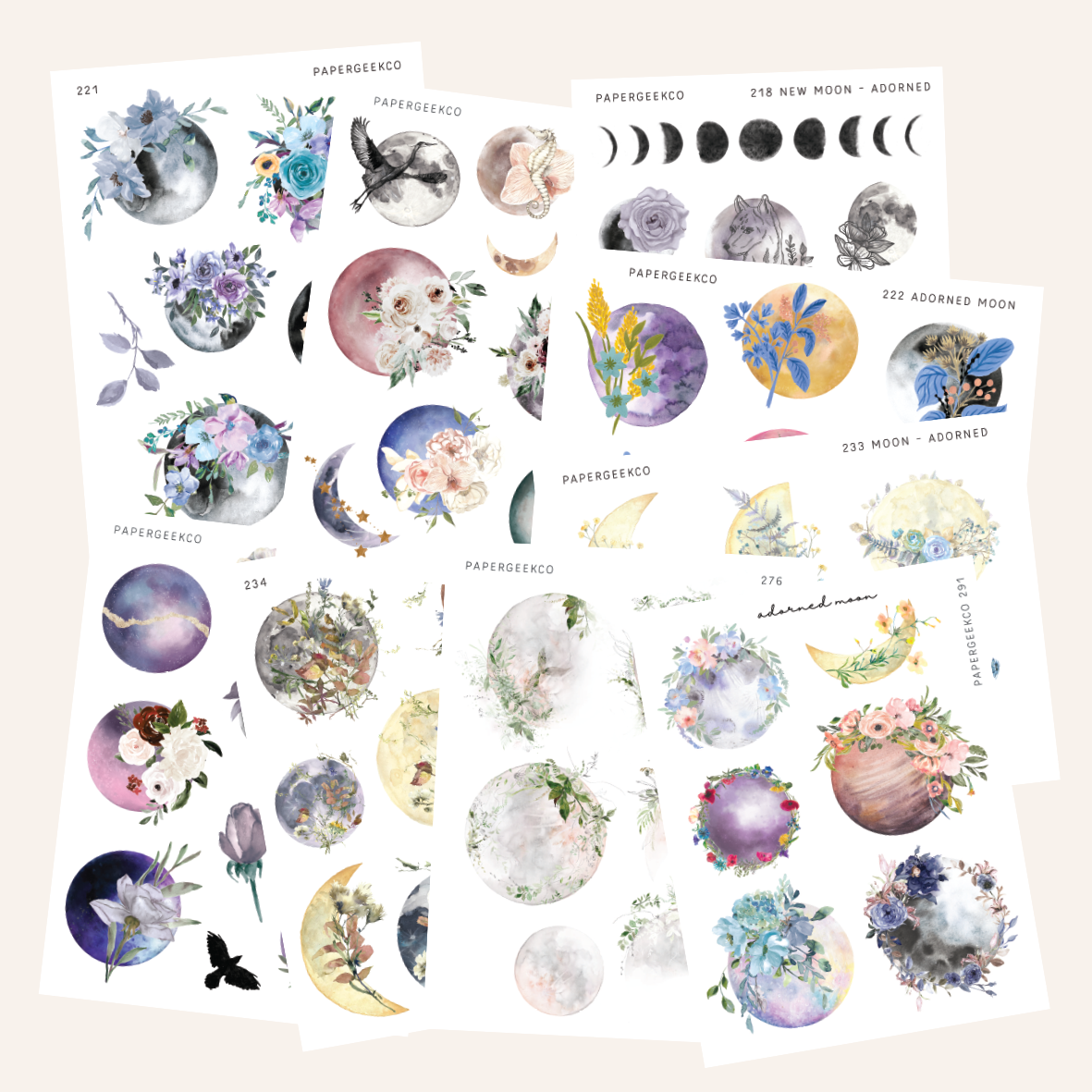 Moon stickers bundle. Planner stickers PNG