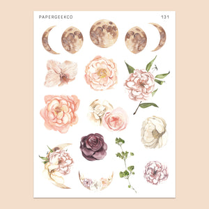 Romantic Floral - Moon Phase Stickers 131 - PapergeekCo