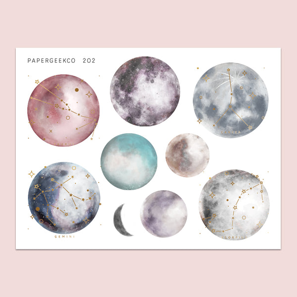 3 Sheets - Clear Constellation Moon Stickers - PapergeekCo