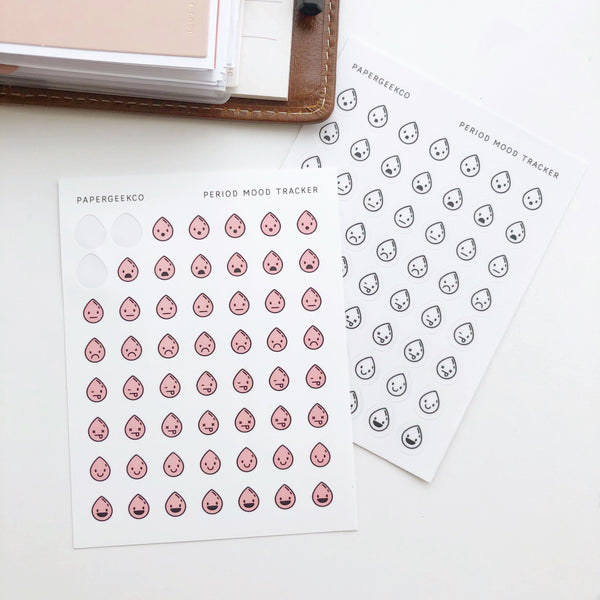 Pink Period Mood Stickers - Period Tracker Stickers - PapergeekCo