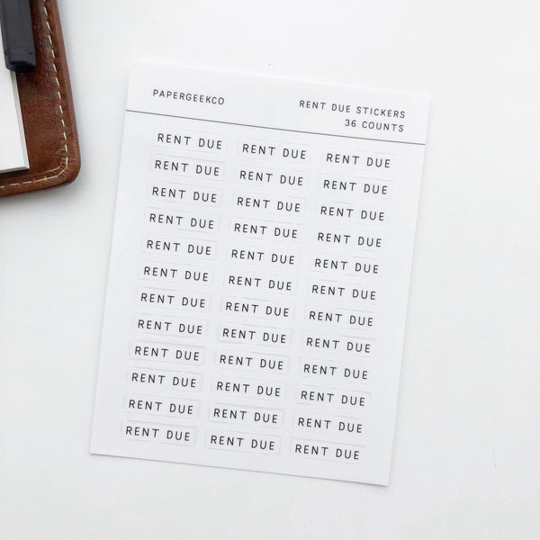 Rent Due Stickers - Clear Planner Stickers - PapergeekCo