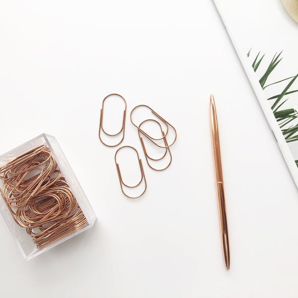 Rose Gold Wide Paper Clips Set - PapergeekCo