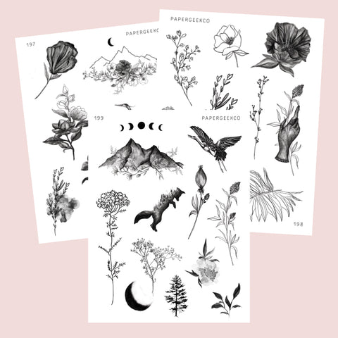 3 Sheets - Clear Nature Lineart Stickers - PapergeekCo