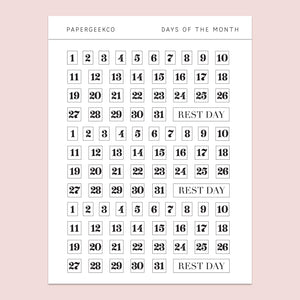 93 Days of the Month Stickers - Clear Planner Stickers - PapergeekCo