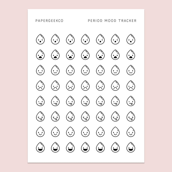 Clear Period Mood Stickers - Period Tracker Stickers - PapergeekCo