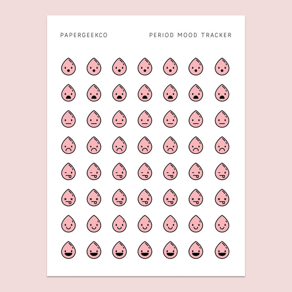 Pink Period Mood Stickers - Period Tracker Stickers - PapergeekCo